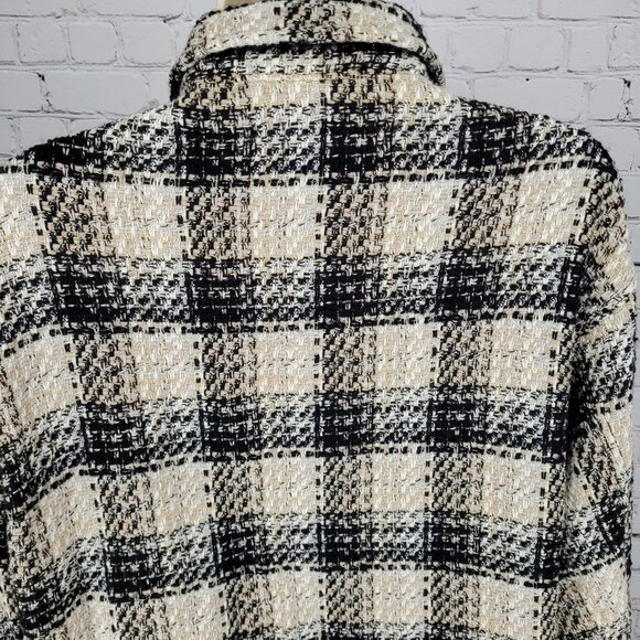 Zara Black Beige Check Buttoned Collared Unlined Shacket Jacket XS - Picture 7 of 11